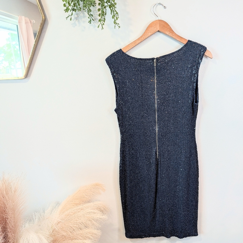 Alice And Olivia Sleeveless Navy Sequin And Beads Sheath Dress Sz 8 - Picture 5 of 8